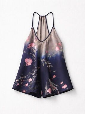 Kimchi Blue Navy Gradient Floral Satin Tank Size M